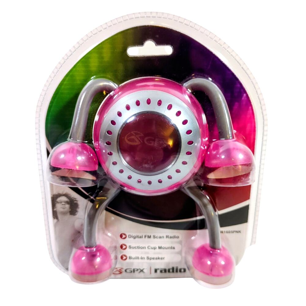 GPX Neon Pink Digital FM Scan Radio R1605TGRN W/ Suction Cup Mount NEW Sealed